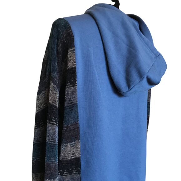 Upcycled Hoodie With Sweater Sleeves, Plus Size: Blue Sweatshirt Jacket - Picture 7 of 10